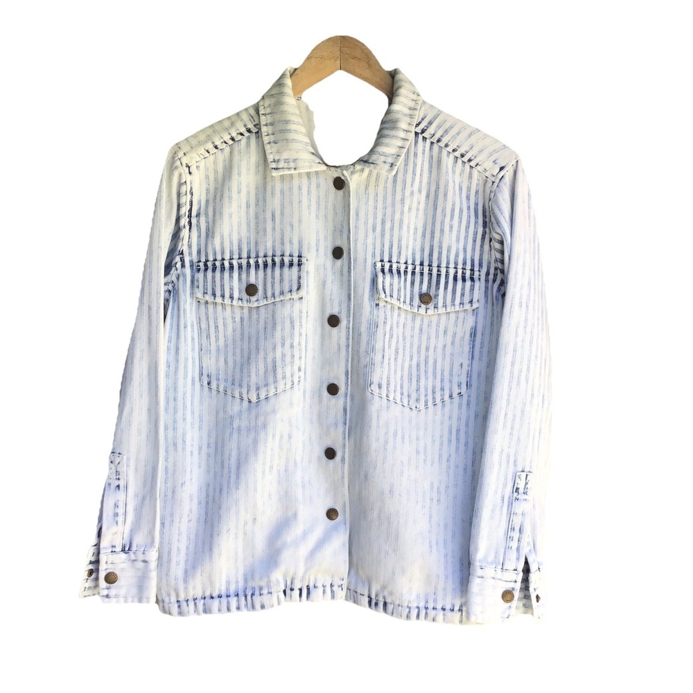 Faherty Savannah Chore Shirt Jacket Women's Small Blue White Snap Front Shacket